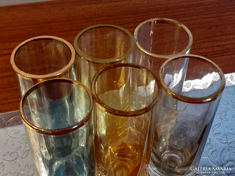 Retro színes üvegpohár röviditalos régi pohár 6 db