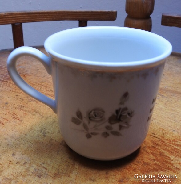 Rose pattern mug with German inscription