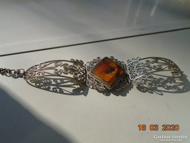 Antique spectacular large amber very rare filigree bracelet