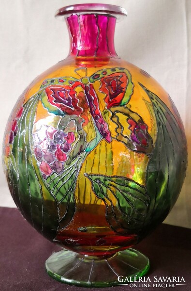 DT/107 - Zománcfestett üveg váza