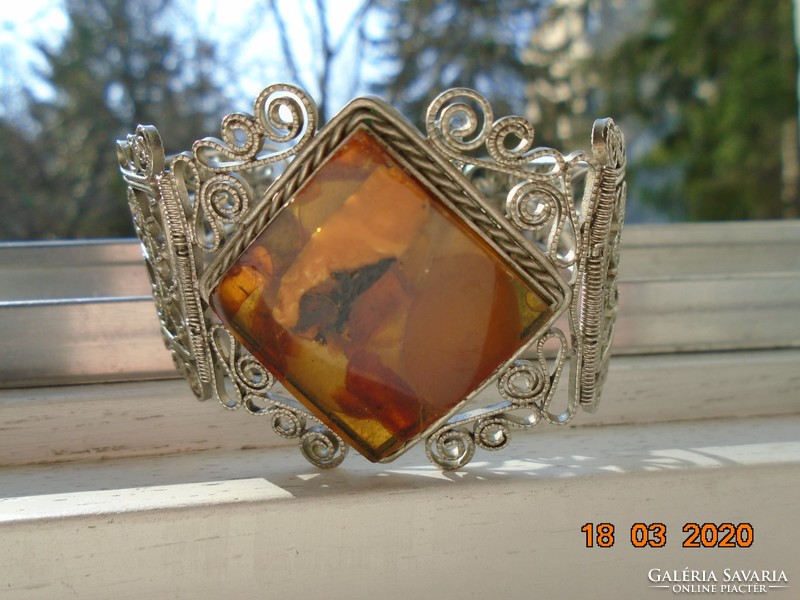 Antique spectacular large amber very rare filigree bracelet