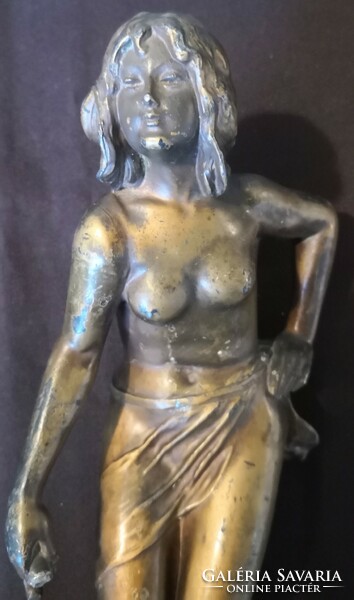 Dt/111 - lady about to bathe - art nouveau bronzed antique pewter statue
