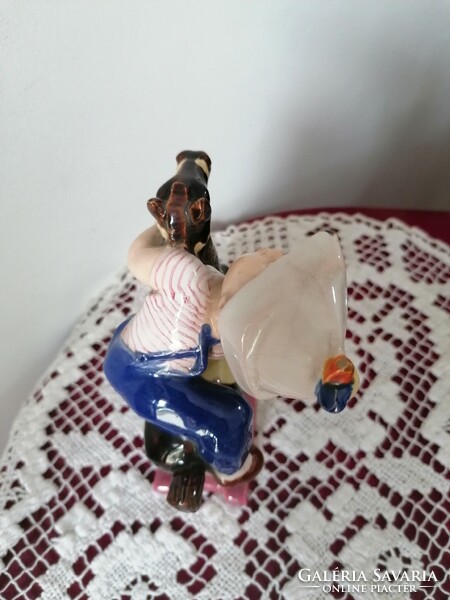 Retro ceramic little boy with rocking horse
