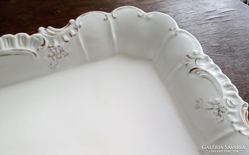 Antik fehér dombormintás porcelán nagy tál 36x24cm PLS