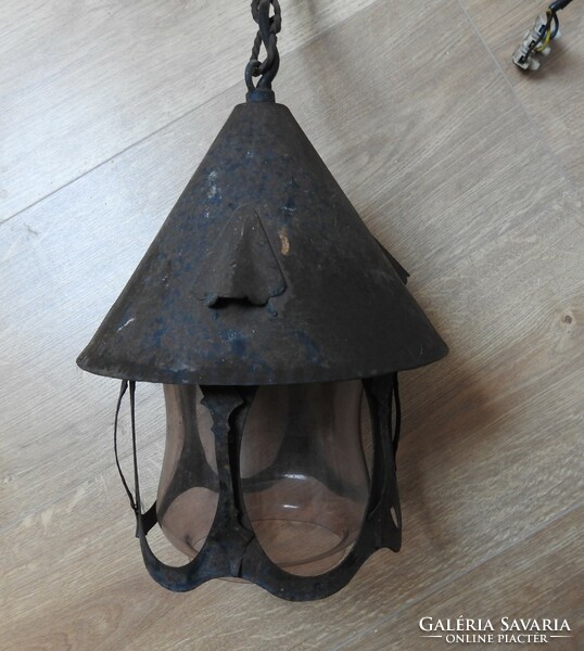 Antique glass-encrusted iron wall lamp - lamp
