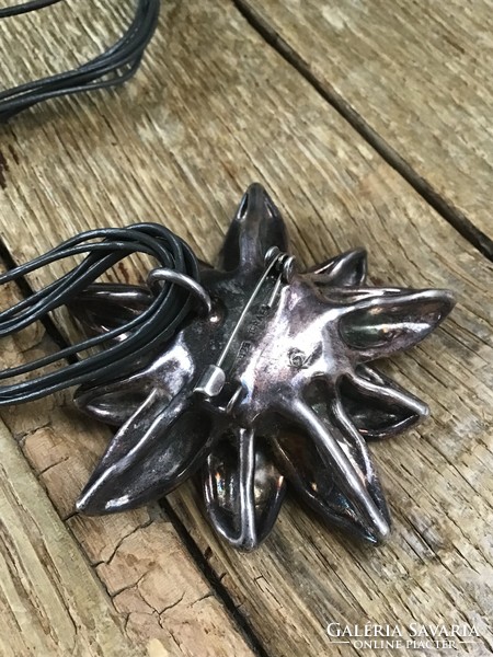 Large Israeli silver flower pendant with brooch necklace