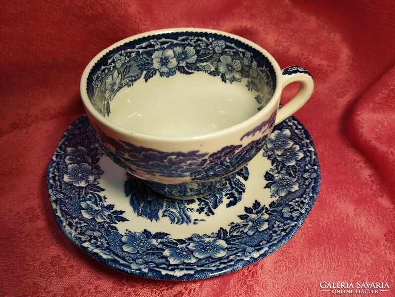 Beautiful, scenic English porcelain coffee cup with bottom