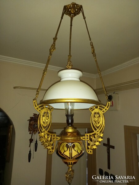 Antique majolica chandelier lamp