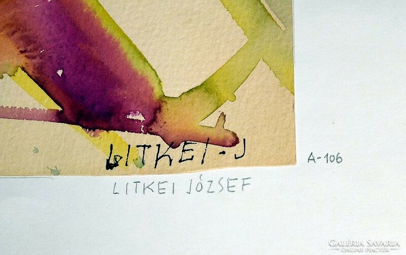 Litkei József: Gyulai strand c. gyönyörű, nagyméretű akvarellje a művész hagyatékából