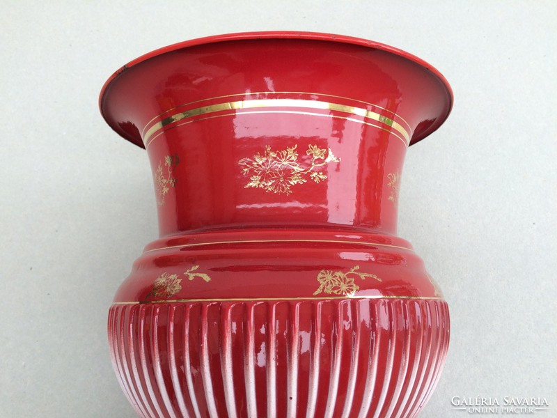 Old vintage lampart enamel vase enameled metal bowl