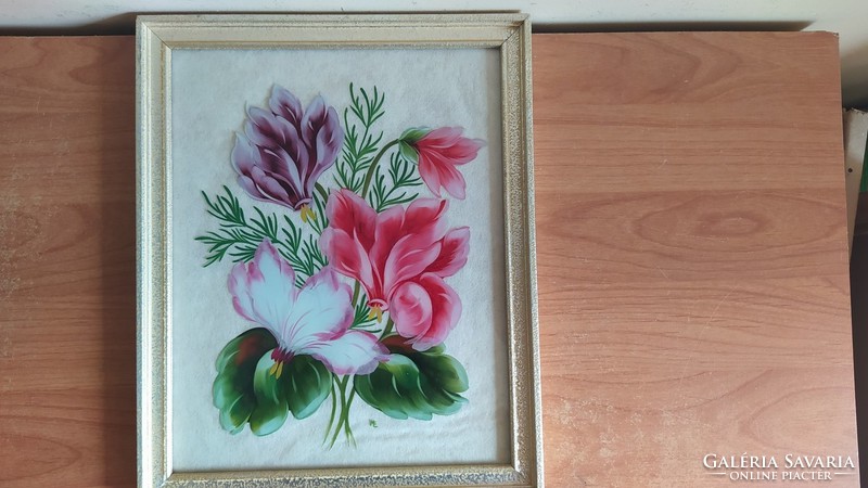 (K) original German glass painting by hinterglasmalerei, marked, signed with 26x32 cm frame