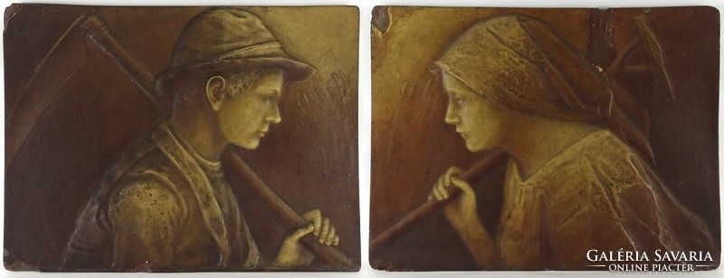 1K349 antique large plaster relief pair 55 x 75 cm