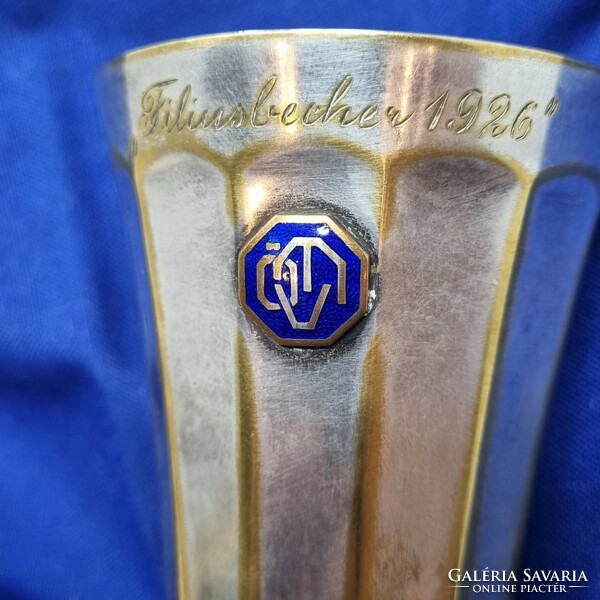 1926 Silver-plated motorsport award cup with enamelled insert - cz