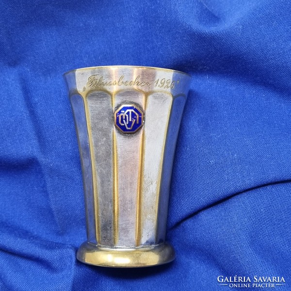 1926 Silver-plated motorsport award cup with enamelled insert - cz