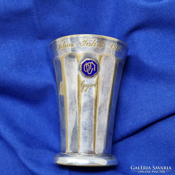1925 Győr Royal Hungarian Auto Club rare marked silver-plated prize cup - cz