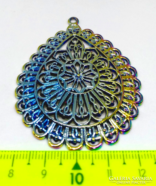 Tibetan silver rainbow plated filigree drop pendant