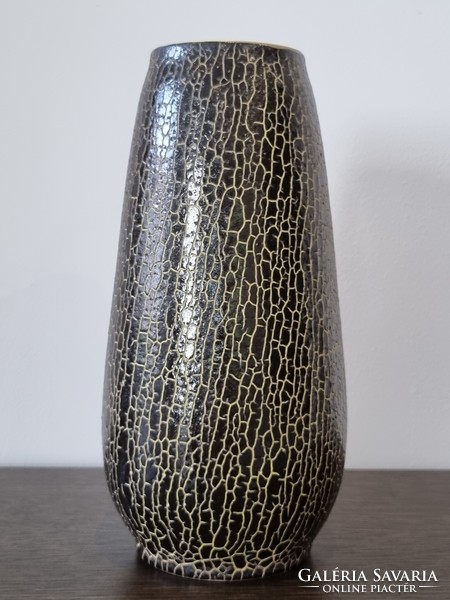 Dekoratív iparművészeti kerámia váza, repesztett  mázzal - 26 cm