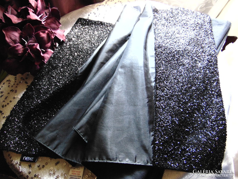 Beaded black silk runner tablecloth