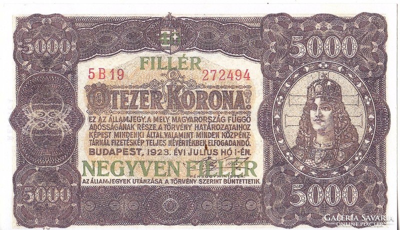 Magyarország 5000 korona / 40 fillér REPLIKA 1923 UNC