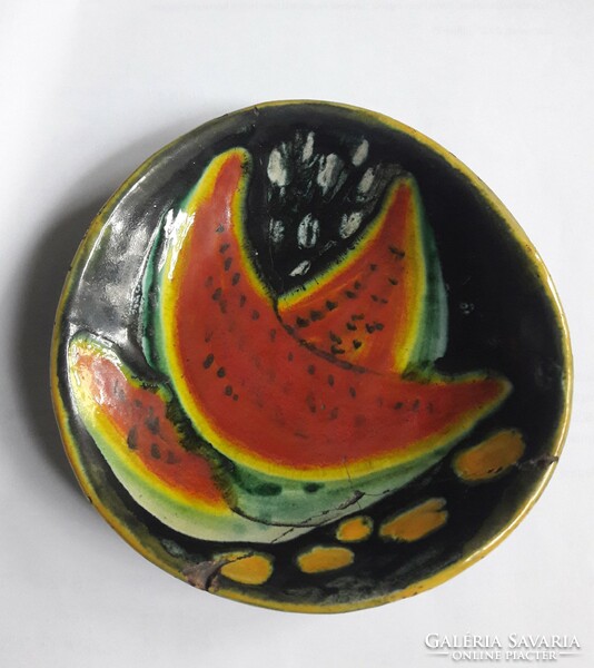 Retro watermelon marked craftsman bowl, fun piece even when damaged, 60s-70s, nostalgia