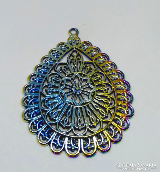 Tibetan silver rainbow plated filigree drop pendant