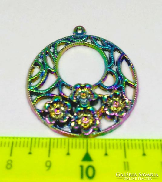 Tibetan silver rainbow plated filigree flower pendant