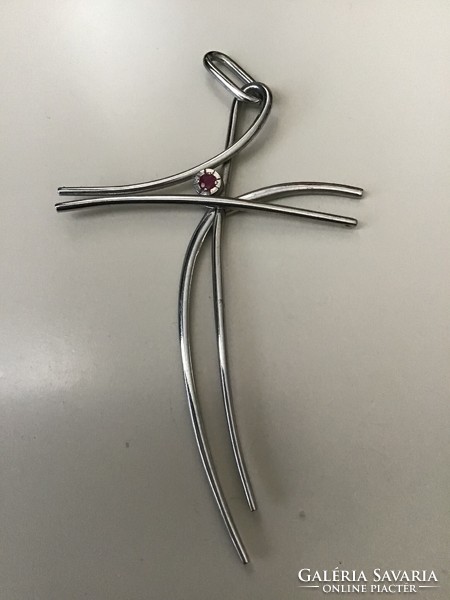 Morellato stainless steel design cross pendant with ruby stone