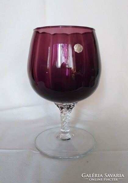 Beautiful huge colored purple red blown glass goblet with twisted stem marked with an Italian sticker