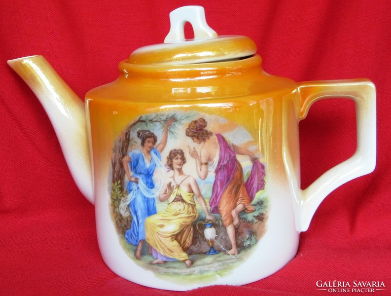 Old Zsolnay porcelain tea pot 17 cm high + sugar bowl 12 cm high for sale together