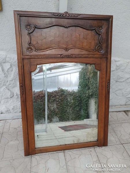 Antique large oak wall mirror with polished mirror