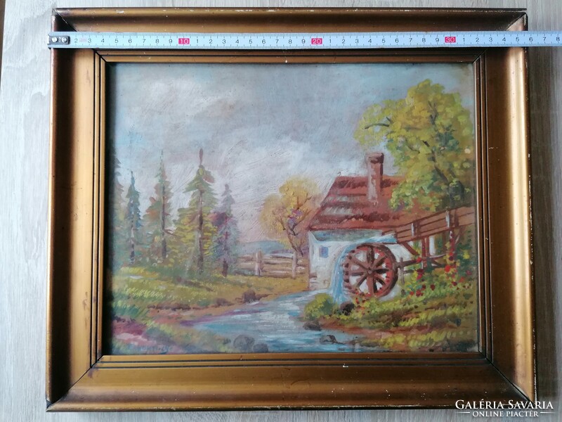 Landscape with the sign of Bakony with a mill