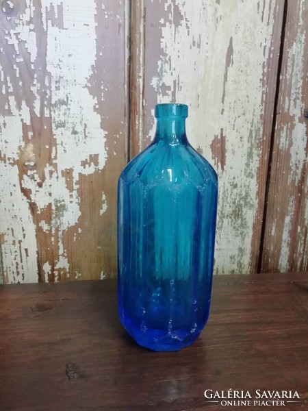Szódásüveg, fél literes, Litter János szikvízgyára Villány, szép kék hibátlan üveg gyűjtőknek