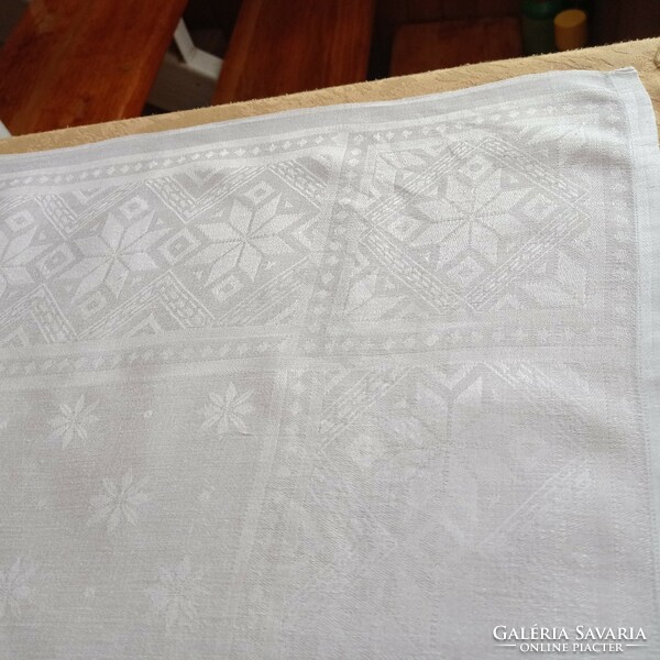 Antique, monogrammed, white, silk damask tablecloth, 132 x 134 cm