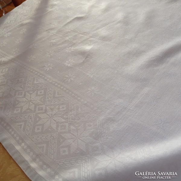 Antique, monogrammed, white, silk damask tablecloth, 132 x 134 cm