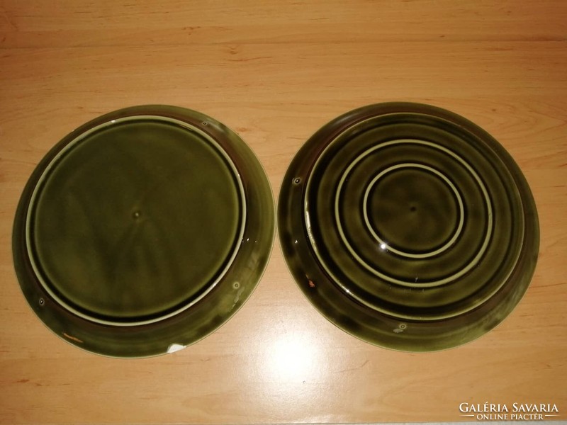 Mázas kerámia osztott olajzöld tányér párban 24 cm (2p)