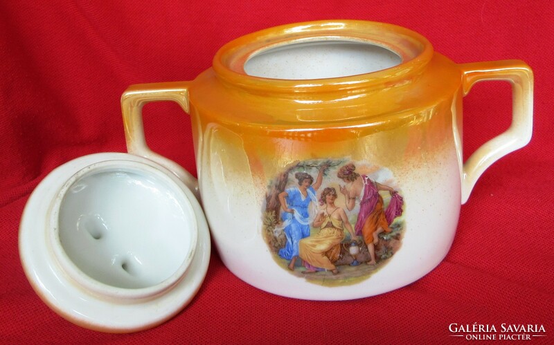 Old Zsolnay porcelain tea pot 17 cm high + sugar bowl 12 cm high for sale together