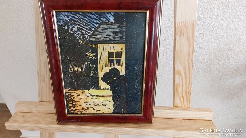 (K) Várkonyi Károly  Hangulatos kis kép 23x28 cm kerettel "szerelmesek"