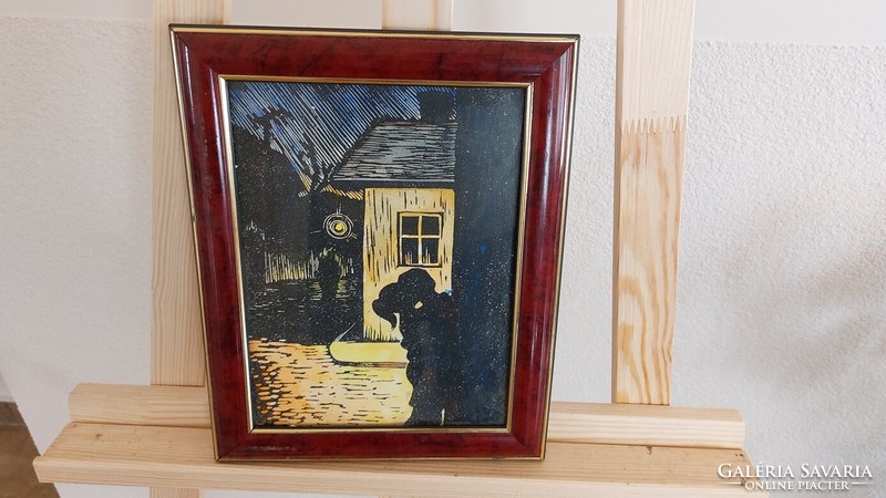 (K) Károly Várkonyi cozy small picture with frame 23x28 cm 