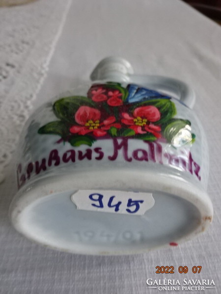 German porcelain, hand-painted souvenir jug, height 14 cm. He has!