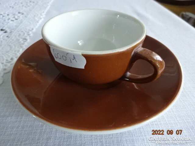 Lilien porcelain coffee cup + coaster, brown color. He has!