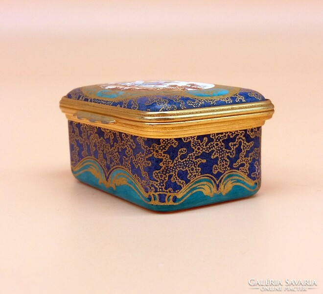 English porcelain box Sevres model from the Wallace collection with enamel decoration and metal fittings