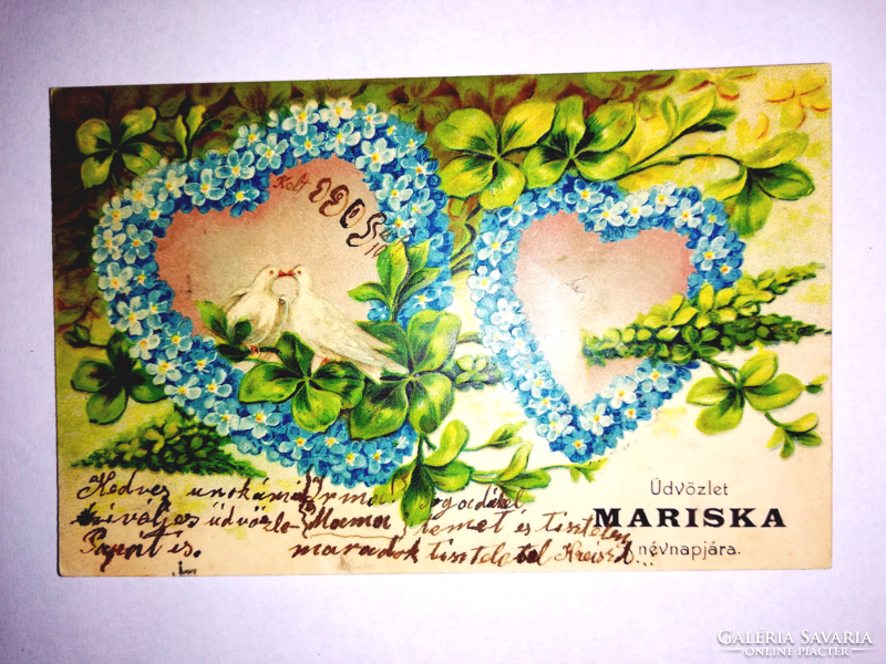 Embossed, forget-me-not Mariska day greeting from 1905. Rarity. 320.