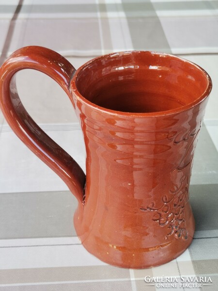 Old ceramic brown mug, tea mug, mug with unique pattern, gift mug, antique jug, mugs with ears