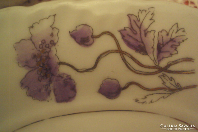 Gondola-shaped - art nouveau - purple + gold mallow pattern, saucer with saucer.