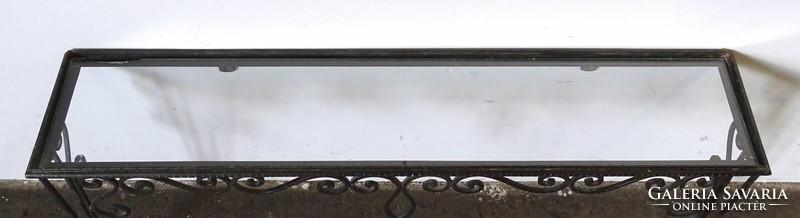 1K290 old wrought iron low console table with glass top