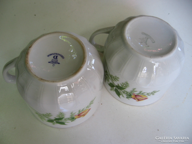 Czech mugs with yellow rose dubi crowns, one with Toni