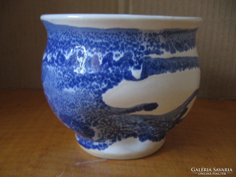 A small bowl, vase, cup, dripped with blue, impressed