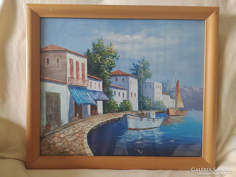 Alexioy - harbor signed print in original glazed frame, 68 x 58 cm