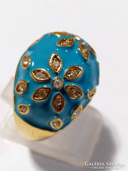 Gf ring, blue fire enamelled, with white cz crystals