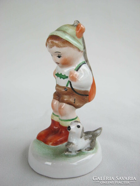 Retro ... Bodrogkeresztúr ceramic figurine nipp hunting boy with dog